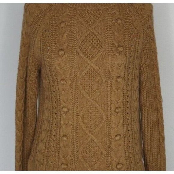 J. Crew Sweater S Azra Cable Knit Pullover Mock Neck Caramel Chunky - Picture 4 of 9